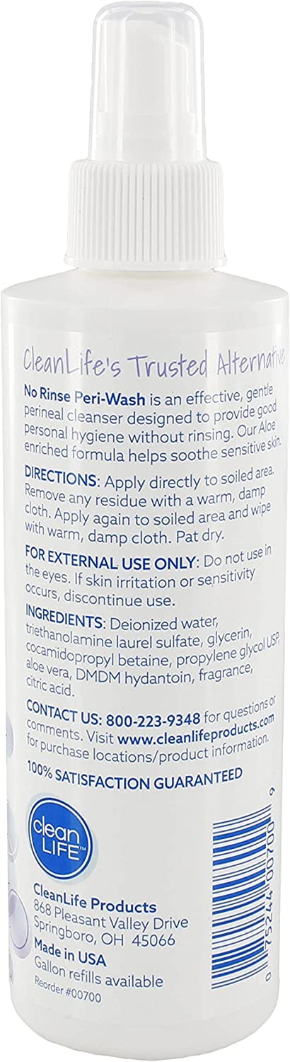 No-Rinse Peri-Wash, 8 fl oz - Soothing, Protecting Perineal Cleanser in a Rinse-Free Formula