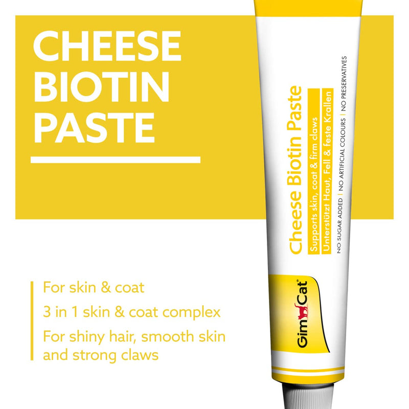 GimCat Cheese Biotin Paste - With tasty cheese, zinc and linseed oil for coat, skin and claws - 1 tube (1 x 100 g) 100 g (Pack of 1)