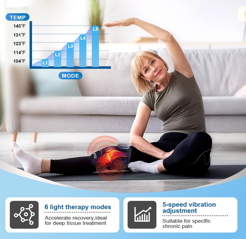 Red Light Therapy & Vibration Massage Knee Brace – Wireless Rechargeable Controller, 660nm & 850nm Red Light Therapy Heated Device – for Knee/Elbow/Shoulder/Joint (Blue) Blue - BeesActive Australia