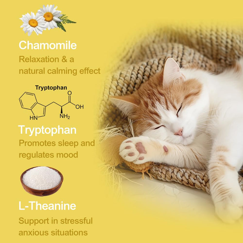 Cat Calming Treats 150 Count – L-Theanine 60mg + Tryptophan & Chamomile for Anxiety, Stress & Aggression Relief, Dual-Texture Chicken Flavor, All Breeds & Ages