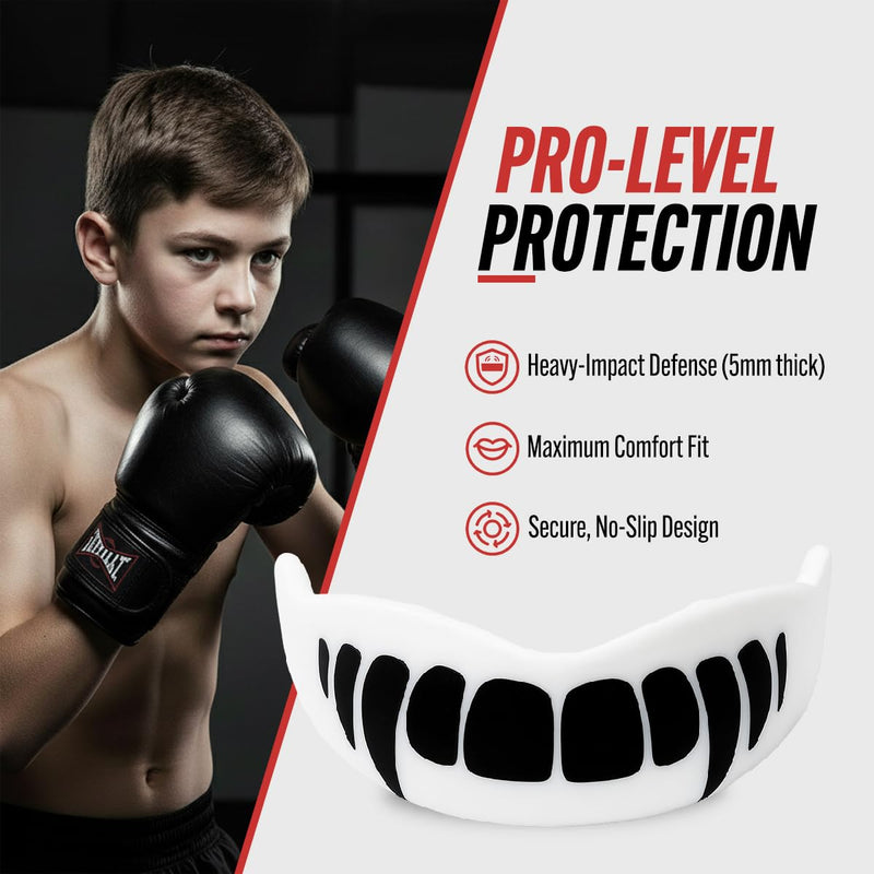 Sports Mouth Guard - Black Fangs Youth Mouth Guard with Boil & Bite Custom Fit- Premium Impact Mouthguards for All Sports - Trusted by Athletes Nationwide for Superior Protection and Fit - BeesActive Australia