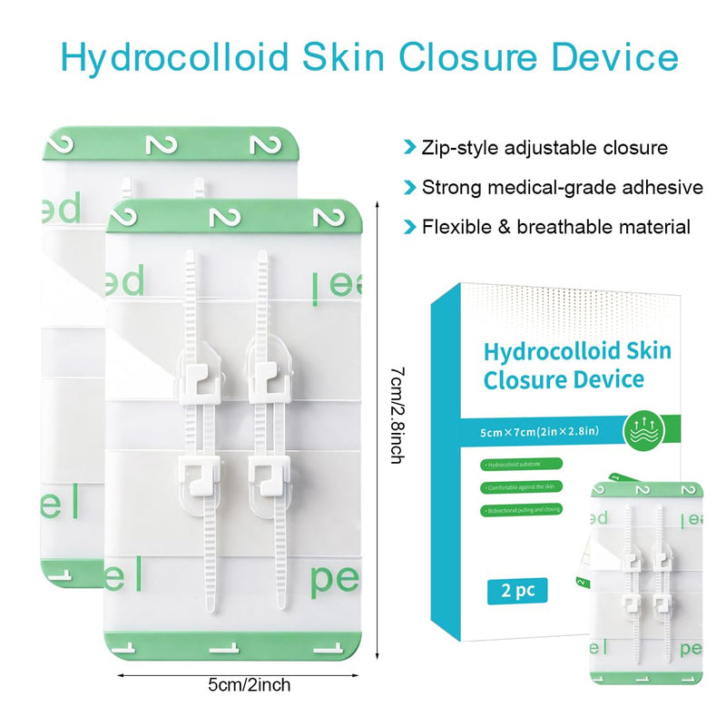 Wound Closure Strips 50x70mm Hydrocolloid Laceration Closure Zip Stitch Adjustable Skin Closures for Home First Aid Kit 2 Pack