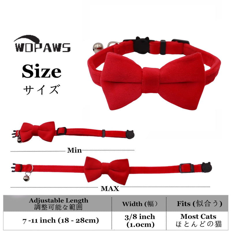Cat Collar Breakaway with Bell and Removable Bow Tie Safety Buckle Velvet Adjustable 7-11 inches for Kitten Cats (Red) Red - BeesActive Australia