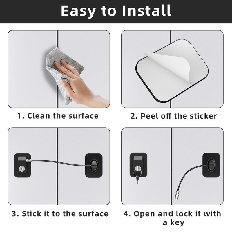Refrigerator Lock 2 Packs, Fridge Lock with Silicone Wire Protection Fridge Locks for Kids Easy to Use and Install Cabinet Locks with Key, Black - BeesActive Australia