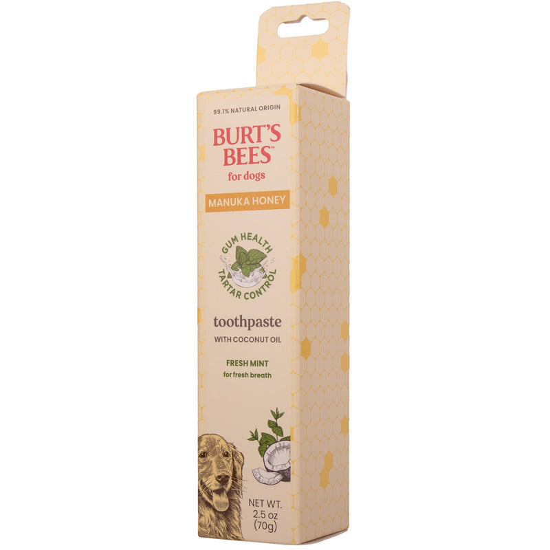 Burt's Bees for Pets Fresh Mint Dog Toothpaste with Manuka Honey and Coconut Oil for Gum Health & Tartar Control, 99.1% Natural Origin Formula, Fluoride-Free, Fresh Mint Flavor, 2.5 Oz Fresh Mint Toothpaste 2.5 Ounce (Pack of 1)