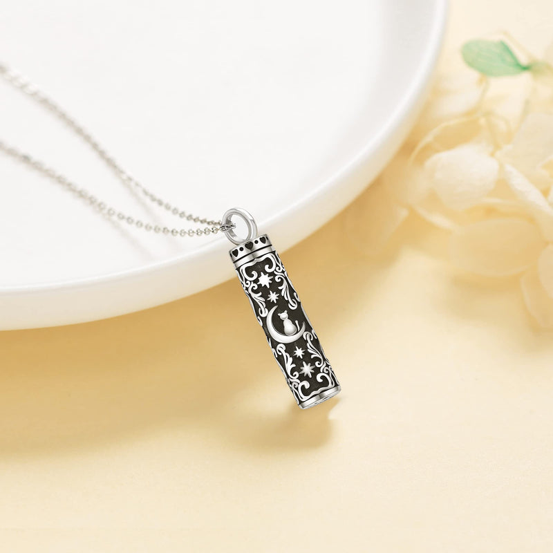 CUENDA Fox/Cat Necklace Sterling Silver Fox on Moon/Black Cat Pendant Animal Jewelry Gifts for Women Mother Cat Urn - BeesActive Australia