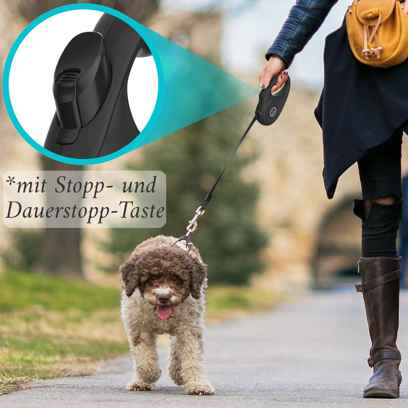 DOG IS KING® retractable dog leash 8m for small & large dogs | High-quality extendable dog leash with comfortable handle Robust extension line | up to 50kg L | 8m | up to 50kg night black - BeesActive Australia