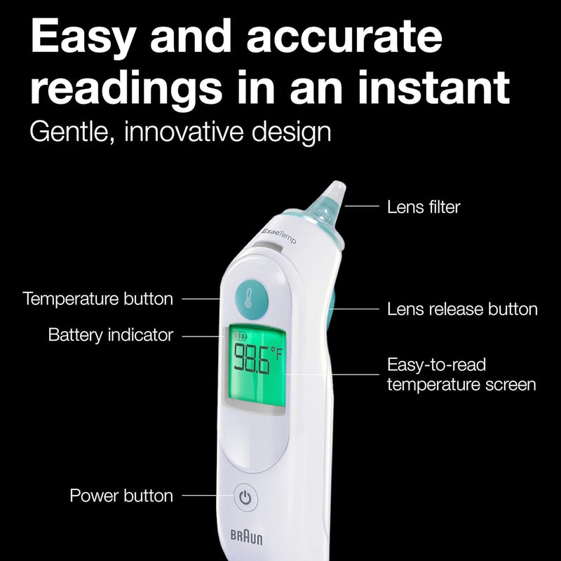 Braun ThermoScan 6 Ear Thermometer with Color-Coded Digital Display, ExacTemp Stability Indicator, Baby and Infant Friendly, No. 1 Brand Recommended by Pediatricians, IRT6515 - BeesActive Australia