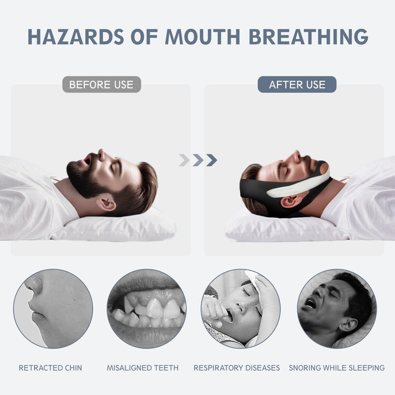 Anti Snoring Chin Strap Adjustable, High Elasticity Traceless Chin Strap for Sleeping, Effective Anti Snoring Device, Snore Stopper Breathable and Durable for Adult, Black