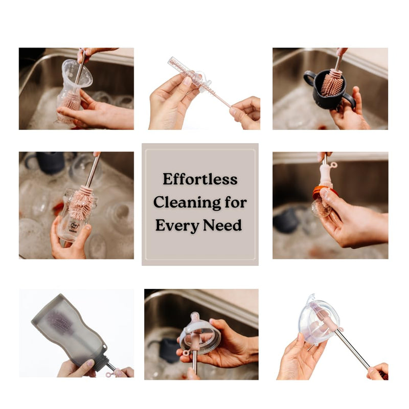 Haakaa Silicone Cleaning Brush Kit – Household Cleaning Brushes for Bottles and Crevices – Food-Grade Silicone: Dishwasher Safe (Brush-Blush) Brush-blush - BeesActive Australia