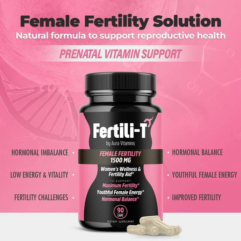 Fertili-t Female (90 Caps) Natural Fertility Support, Hormonal Balance & Prenatal Vitamins for Women, Conception Support, Natural Fertility Supplement with Aguaje & Red Maca (30-Day Supply) (1) 1