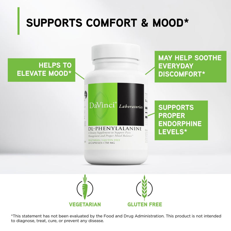 DAVINCI Labs DL-Phenylalanine - Amino Acid Dietary Supplement to Support Comfort, Balance and Discomfort* - with 750 mg DL-Phenylalanine per Serving - Gluten-Free - 60 Vegetarian Capsules