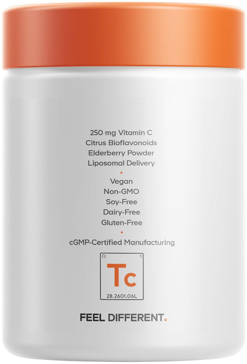 Codeage Teen Vitamin C+ Supplement - Liposomal 250mg Vitamin C for Teenagers - Quercetin, Zinc, Elderberry & Rosehip Extracts, Citrus Bioflavonoids - Ages 12-18 - Gluten-Free, Non-GMO - 60 Capsules