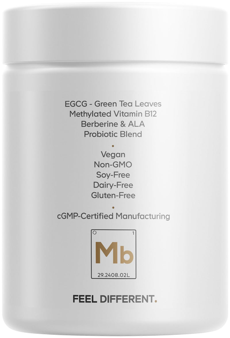 Codeage M-Burn, Berberine, Akkermansia, Green Tea EGCG, 60 Capsules | Decaffeinated green tea with berberine, alpha-lipoic acid, probiotics including akkermansia, and vitamin B12. Vegan, non-GMO.
