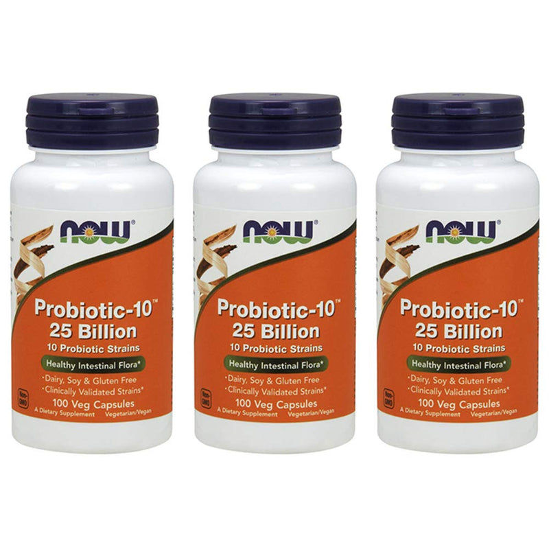 NOW Foods Probiotic-10 25 Billion, 100 Count (Pack of 3) 100 Count (Pack of 3)