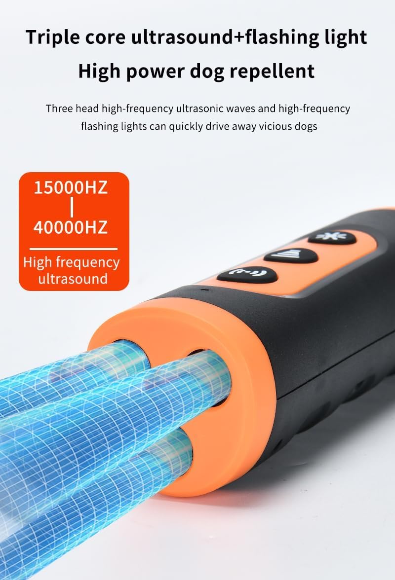Ultrasonic Dog Bark Deterrent Device, Anti Barking Device for Dogs, Dog Training Stops Bad Behavior, Effective Control Range Ultrasonic 50ft, Flashlight & Beep | Safe for Human & Dogs orange