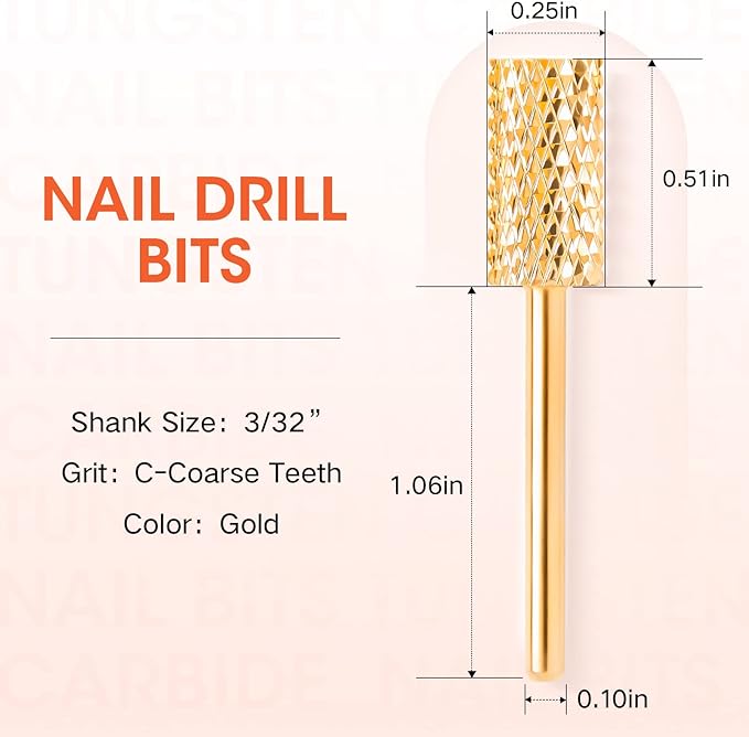 Ranrose 3/32 Inch Nail Bit for Nail Drill Nail Art Tungsten Steel Polishing Head Gold Carbide Coarse Grit Nail Drill Bit Manicure Pedicure Home Salon - BeesActive Australia