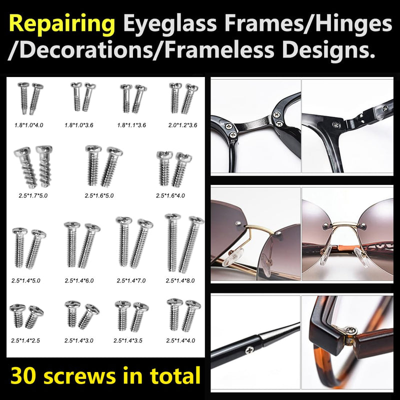 PTSLKHN Eye Glass Repairing Kit, S2 Steel Screwdriver with 15 Types of Screws, Precision Eyeglass Repair Tool Set (Black2in1-screws) Black2in1-screws - BeesActive Australia