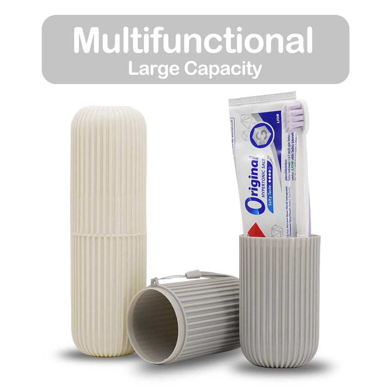 Jeopace Toothbrush Cup Portable Toothbrush Holder Multifunction Travel Cup Organizer Toothbrush Case and Carrier for Bathroom School Business Trip 2Pack Gray+White - BeesActive Australia