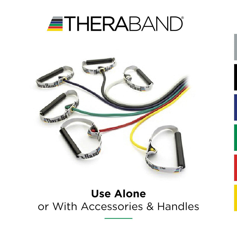 THERABAND Resistance Tubing with Soft Handles, Red, Medium Level, 48" Latex Stretch Resistance Bands for Exercise, Professional Workout Bands for Upper & Lower Body, Color-Coded Levels Red - Medium - Level 3 48 Inch With Soft Handles