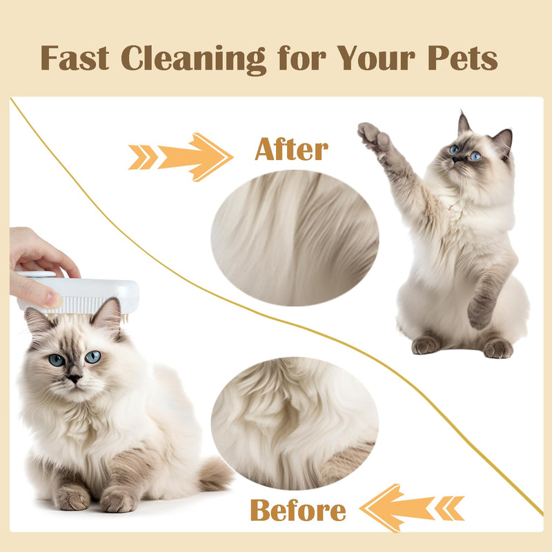 Cat Steam Brush, 3 in 1 Steam Brush for Cats, Cat Steam Brush for Shedding, Long Handle Spritz Defur Comb for Cats Dogs, Cat Brush with Steam, Silicone Cloud Care Cat Brush Cleanser White - BeesActive Australia