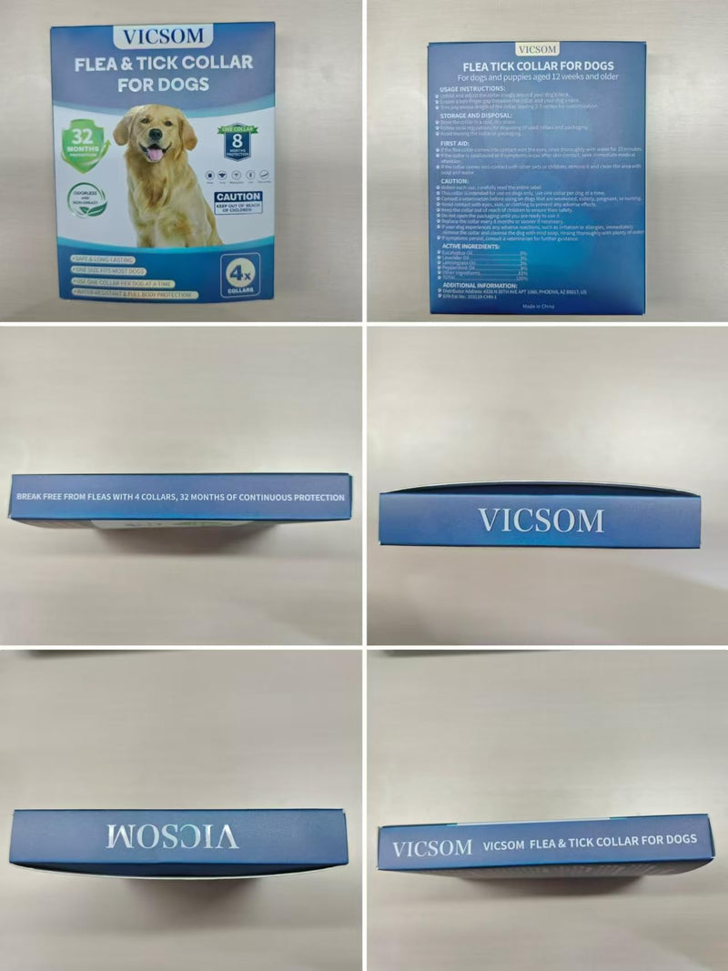 Flea Collar for Dogs, 4 Pack Dog Flea and Tick Collar 32 Months Flea and Tick Treatment Collar for Dog, Waterproof Adjustable Dog Flea and Tick Prevention for Small Medium Large Dog Puppy, Black Grey - BeesActive Australia