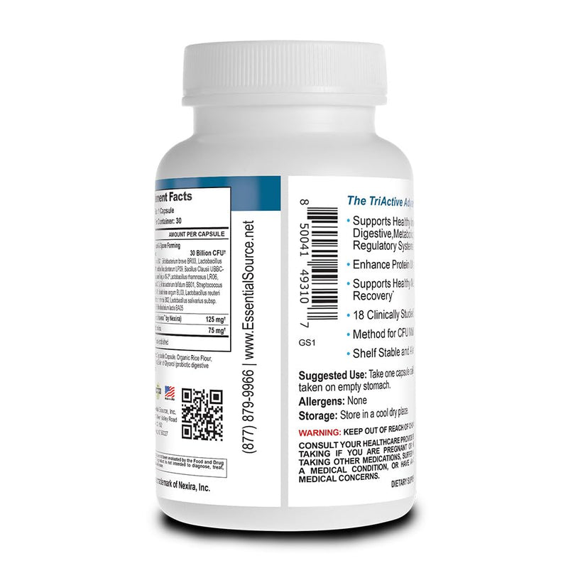 Essential Source TriActive Biotics Men's Probiotic Capsules, 30 Count | 30 Billion CFU, Prebiotics & Blue Spirulina, Shelf Stable, Allergen Free, Digestive & Immune Support