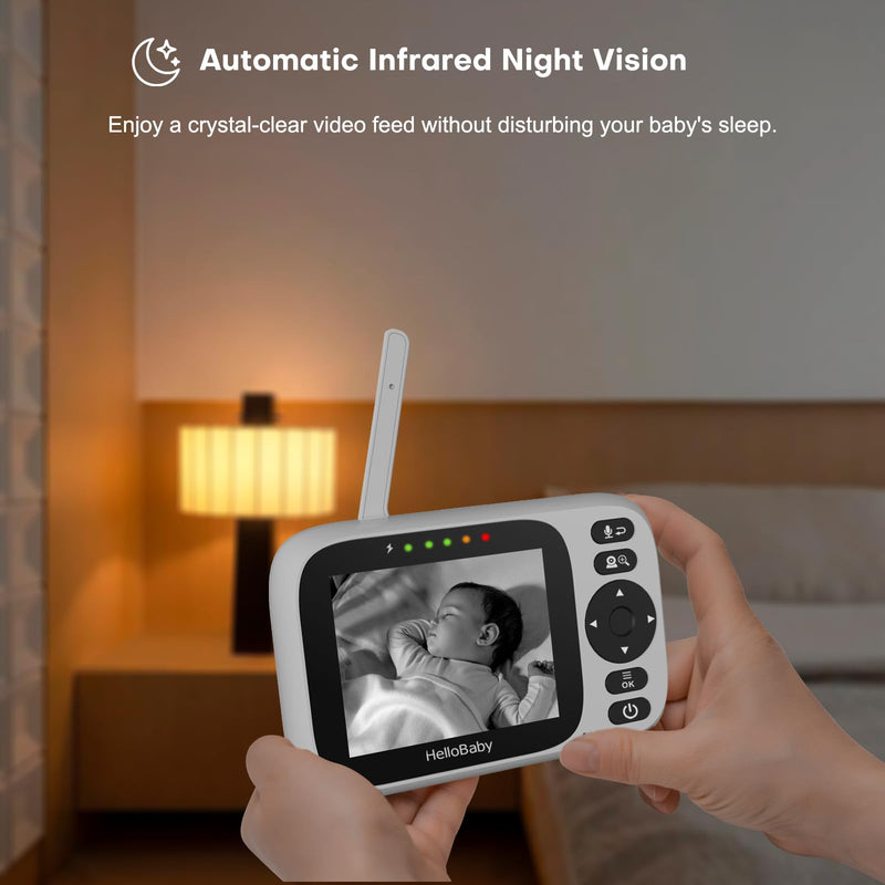 HelloBaby Baby Monitor with 3.2'' IPS Screen - Baby Camera Monitor with Remote Pan-Tilt-Zoom Camera No WiFi, Infrared Night Vision, 1000ft Wireless Connection HB6339 with 1 Camera - BeesActive Australia