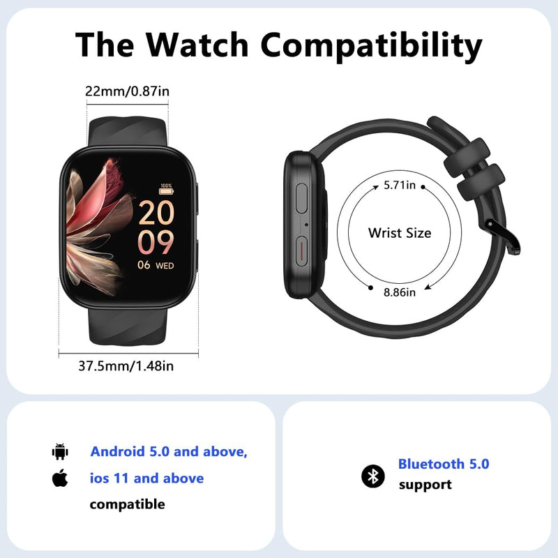 FITVII Health & Fitness Tracker (Answer/Make Calls), Smart Watch with 24/7 Heart Rate and Blood Pressure, Sleep Tracking, Blood Oxygen Monitor, 120+ Sport Modes Activity Tracker for Women Men Black 1.85 - BeesActive Australia