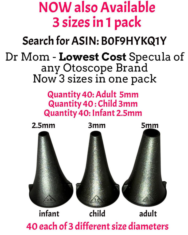 120 Smallest Diameter 2.5 mm Specula for 4th and 5th Generation Doctor Mom Otoscope Perfect for Infants Important- NOT for Dr Mom 3rd Gen and Original otoscopes. - BeesActive Australia