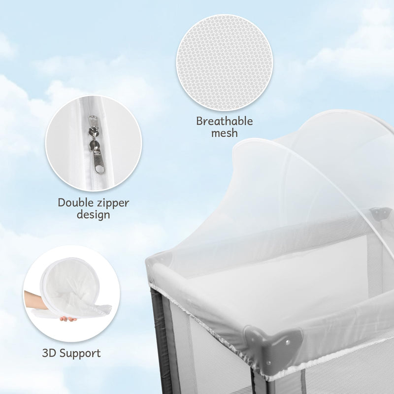 Mosquito Net Cover for Pack N Play, Netting Cover with 2-Way Zipper, Keep Cats Out, for Baby Playpen, Portable Playard, White - BeesActive Australia