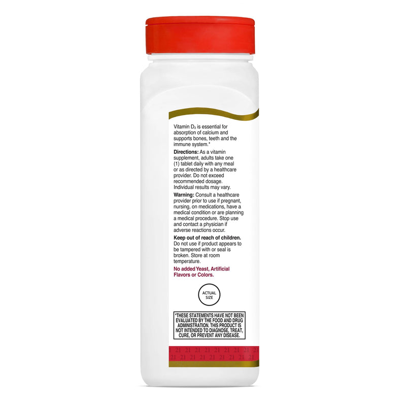 21st Century Vitamin D3 1000 IU Tablets, Bone & Immune, 500 Count | Vitamin D3 1000 IU Tablets, Bone Health & Immune System Support & Calcium Absorption, Gluten Free, Value 500-count Bottle