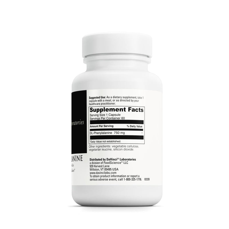 DAVINCI Labs DL-Phenylalanine - Amino Acid Dietary Supplement to Support Comfort, Balance and Discomfort* - with 750 mg DL-Phenylalanine per Serving - Gluten-Free - 60 Vegetarian Capsules
