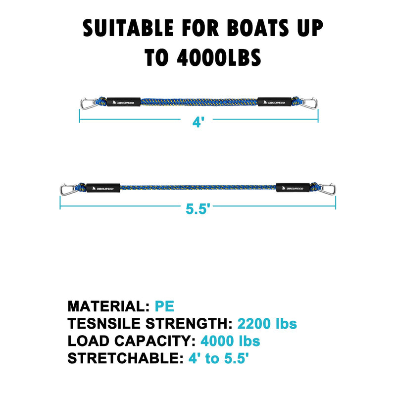 Obcursco Bungee Dock Line, Jet Ski Dock Line with Double 316 Stainless Steel Clips, Boat Snubber Docking Rope for PWC, Boat Accessories for Waverunner, Seadoo, Kayak, 2 Pack 4-5.5ft Yellow & Blue Yellow/Blue - BeesActive Australia