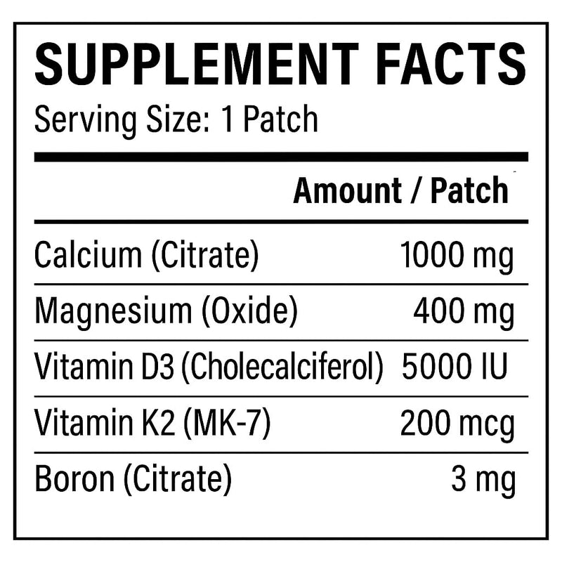 BoneGuard Bone & Joint Support Patch – Calcium Citrate, Magnesium Citrate, Chondroitin with Vitamin D3, K2 & Boron | Daily Transdermal Supplement Topical Patch | 30 Patches