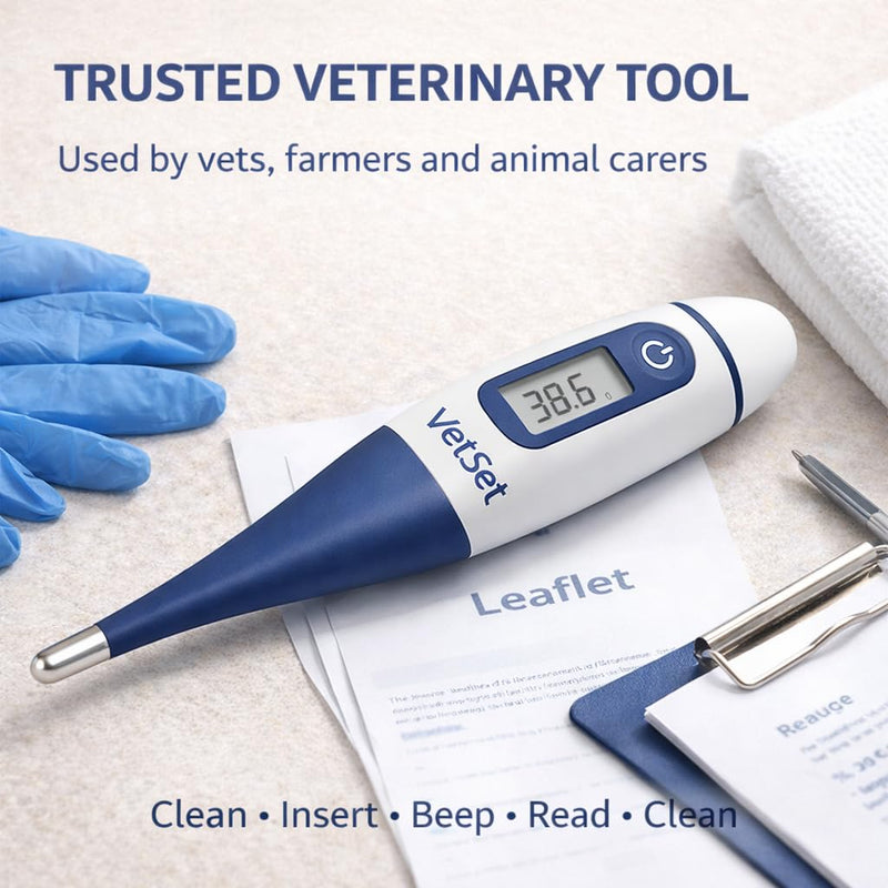 Digital Vet Thermometer for Pet, Equine & Livestock Animals | Veterinary Thermometer for Horses, Dogs, Cats & Cattle | Flexible Waterproof Tip | Fast 60 Sec Accurate Readings