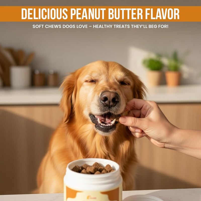 10-in-1 Dog Multivitamin Soft Chews with Glucosamine Chondroitin, Probiotics & Omega-3 - Dog Supplement for Joint, Skin, Coat Shine, Heart, Digestive & Immune Defense - Peanut Butter Flavor 120 Count
