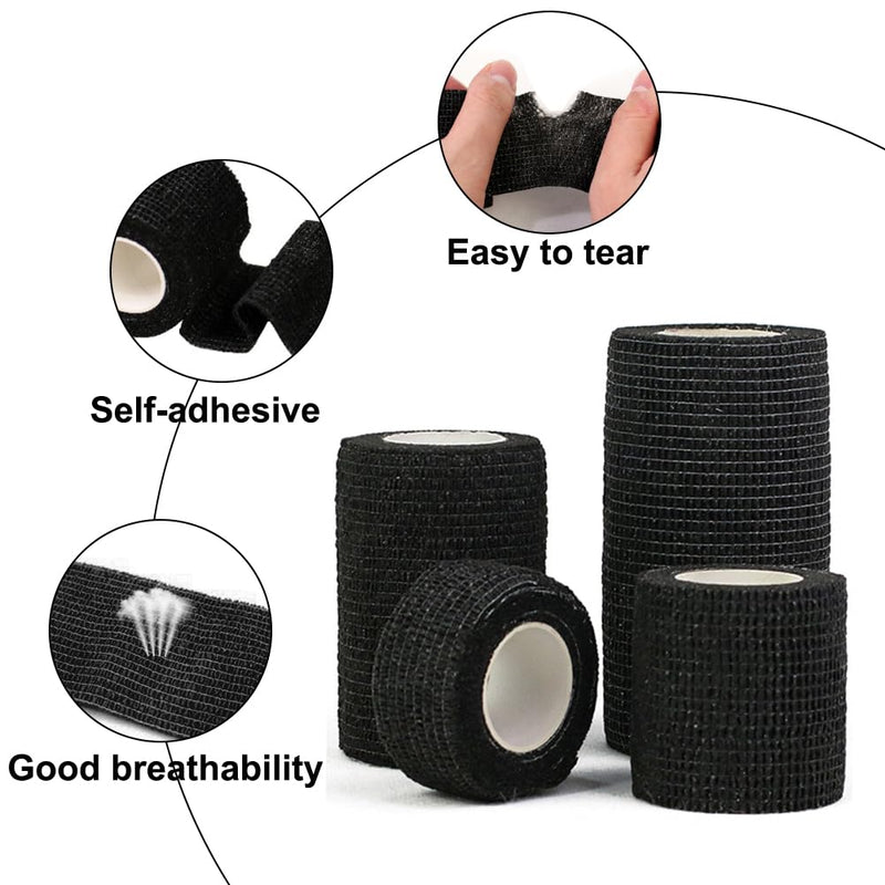12 rolls of black self-adhesive bandage, 2.5cm x 4.5m/5.0cm x 4.5m/7.5cm x 4.5m/10cm x 4.5m adhesive bandage, bandages for pets, dog bandages for first aid for sports injuries - BeesActive Australia
