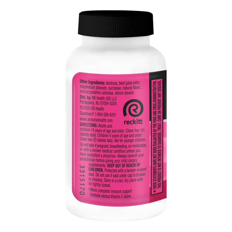 Airborne Very Berry Chewable Tablets, 32ct | Immune Support Supplement with 1000mg Vitamin C + Vitamins A, D, E, Zinc,Selenium, & Manganese | Herbal blend | Gluten Free