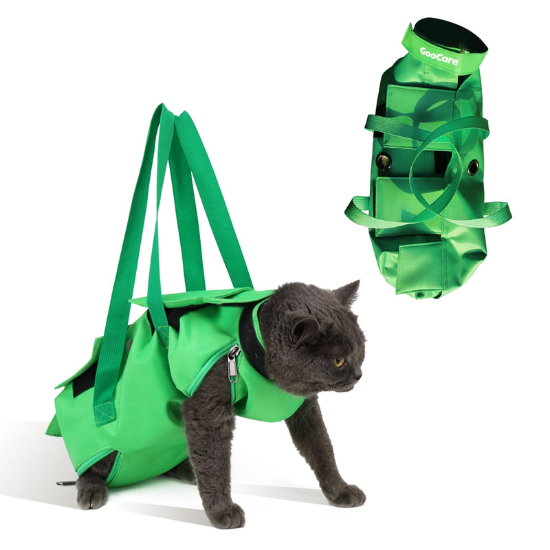 Pet Grooming Bag for Nail Trimming & Anti-Scratching – Restraint Cat/Dog for Claw Care, Medical Exams, 17" L x 10" W, Fits 8-12 lbs (Green, Medium) Green