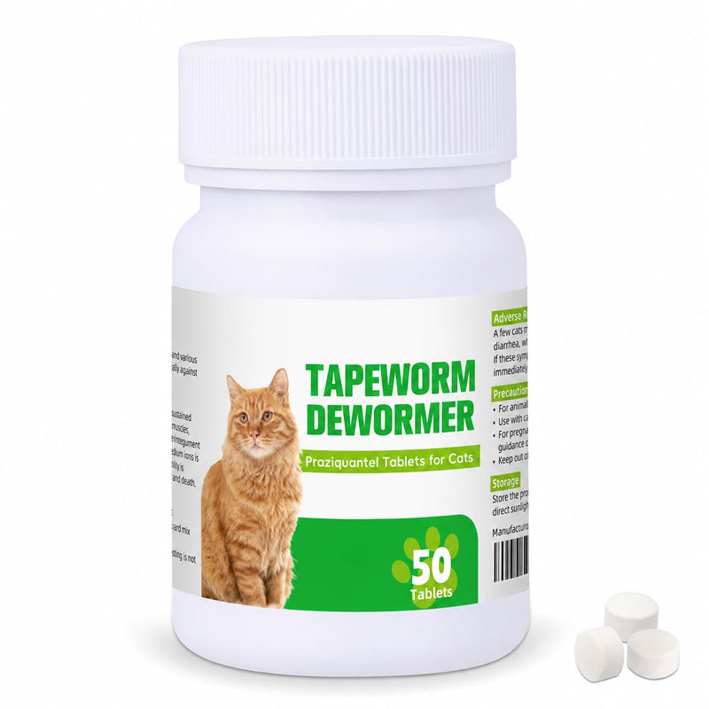 Tapeworm Dewormer for Cat, Prazi-qantl Tablets Tapeworm Treatment, Broad Spectrum for Cats and Kittens 6 Weeks and Older, Small & Easy to Administer, 50 Tablets