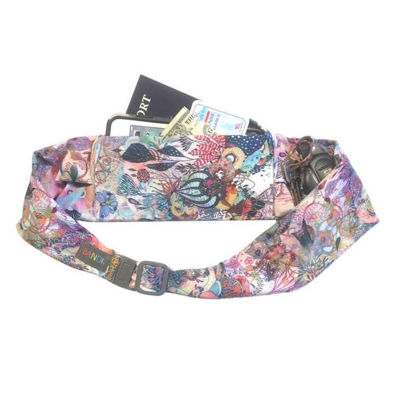 BANDI Running Belt for Women & Men – USA Made No-Bounce Adjustable Waist Pack & Secure Fanny Pack – Fits All Phones, Gels & Essentials – Zipper-Free, Medical Device Friendly Coral Reef Pocketed Belt (28"-42")