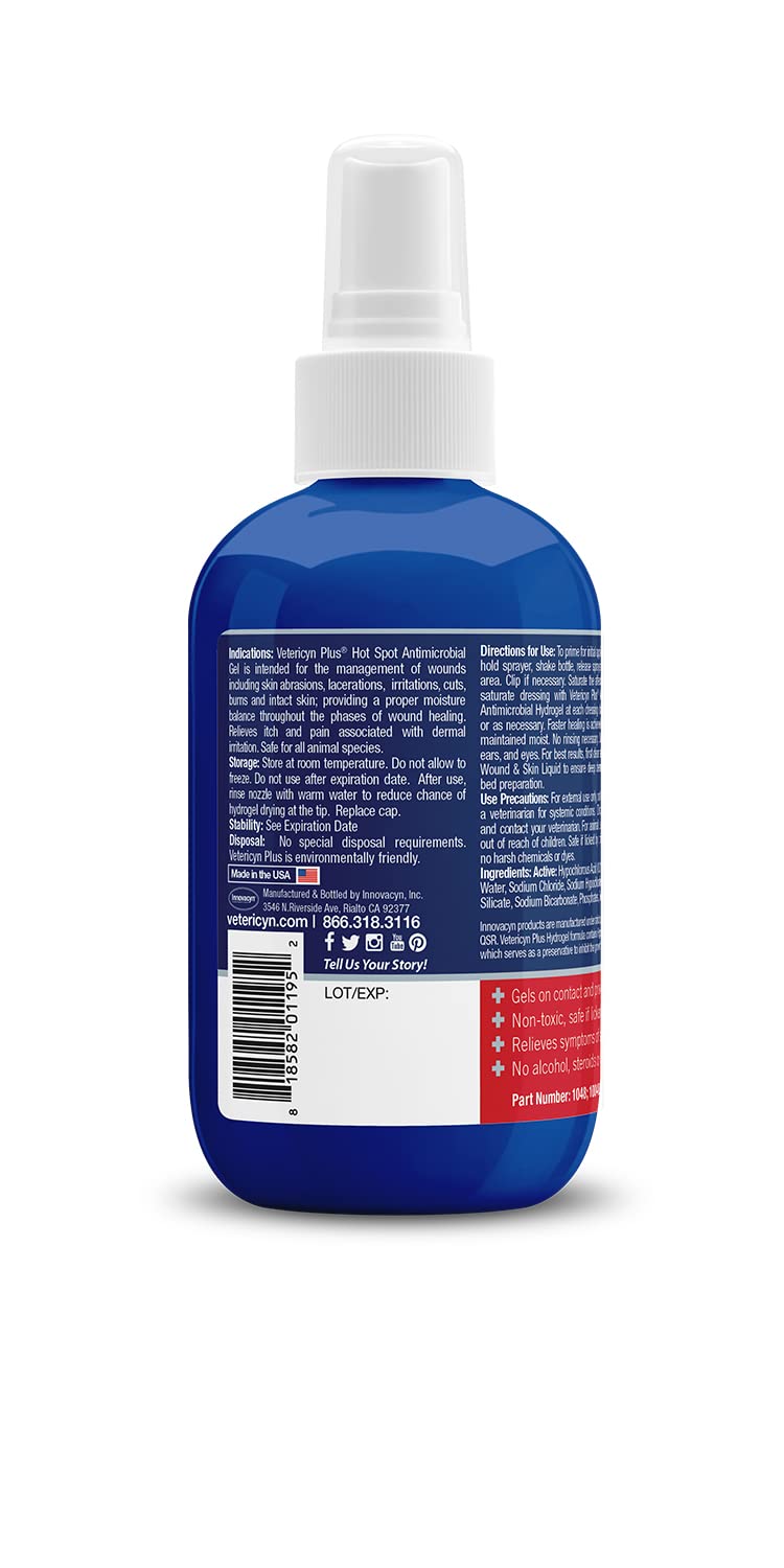 Vetericyn Plus Dog Hot Spot Gel | Spray-On Hot Spot Care for Dogs, Relieves Dog Itchy Skin and Allergy Symptoms, Helps with Skin Inflammation and Redness, Safe for All Animals. 3 ounces - PawsPlanet Australia
