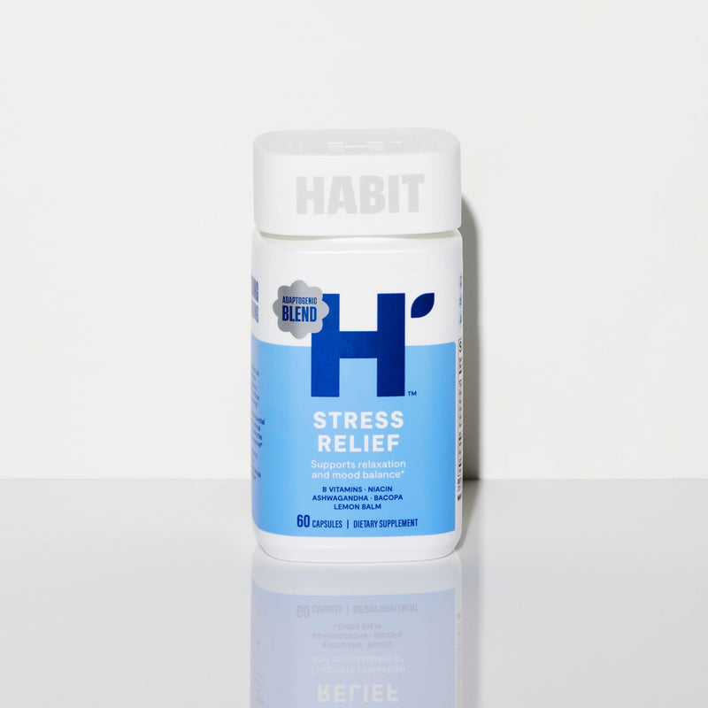 Habit Stress Relief Supplement (60 Capsules) - New Look, Supports Relaxation & Mood Balance, Vitamin B, Adaptogens, Lemon Balm, Calming, Vegan, Non-GMO (1 Pack) 1 Pack