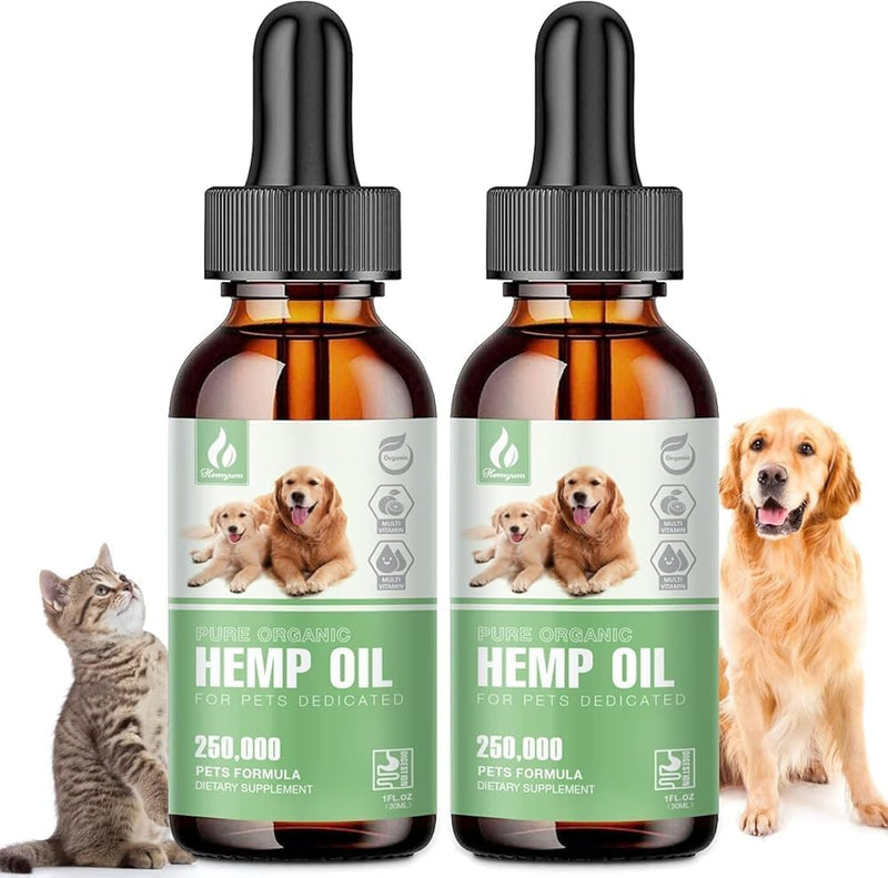 Hemp Oil for Dogs & Cats with Sleep Anxiety Pаin Strеss Hip & Joint Pain Relief Dog Calming Treats Rich in Omega 3-6-9 Organic Hemp Extract Drops Natural Pet Hemp Oil 2-Pack 1 Fl Oz (Pack of 2)