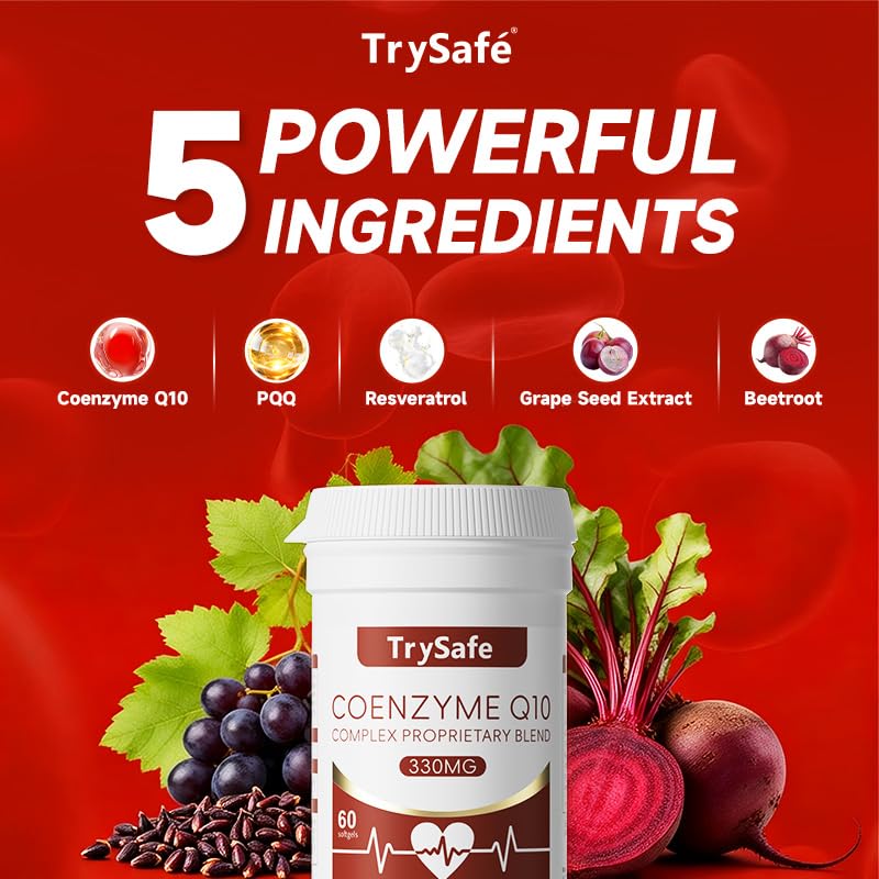 5-in-1 630mg Coenzyme Q10 Complex Proprietary Blend with Grape Seed Extract, Beetroot, Resveratrol & PQQ - Support Cardiovascular Function* & Myocardial Cell*, Maintain Heart Health*