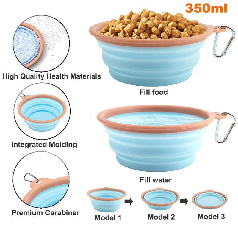 Collapsible Dog Bowls for Travel Portable Pet Food Water Bowl Foldable Silicone Food Dish with Carabiner Clip, BPA Free, Perfect for Feeding Small Medium Dog Cat Outdoors, 2 Pack, Sky Blue, 350ML - BeesActive Australia