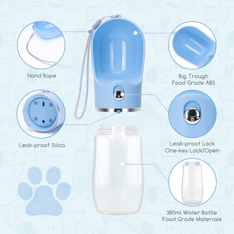 Nobleza Dog Water Bottle, Leak Proof Portable Pet Water Bottle Dispenser BPA-Free Puppy Water Bottle for Outdoor Walking, Hiking, Travel, Food Grade Plastic (12.8oz, Blue) 12.8 OZ - BeesActive Australia