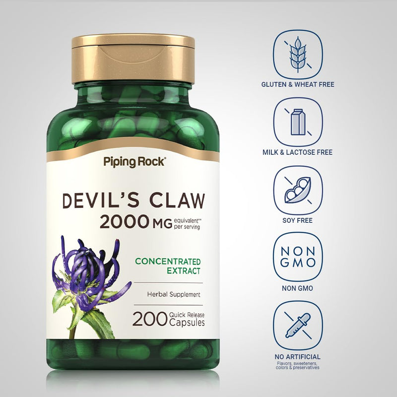 Piping Rock Devils Claw | 200 Capsules | Herbal Supplement | Concentrated Extract | Non-GMO, Gluten Free - BeesActive Australia