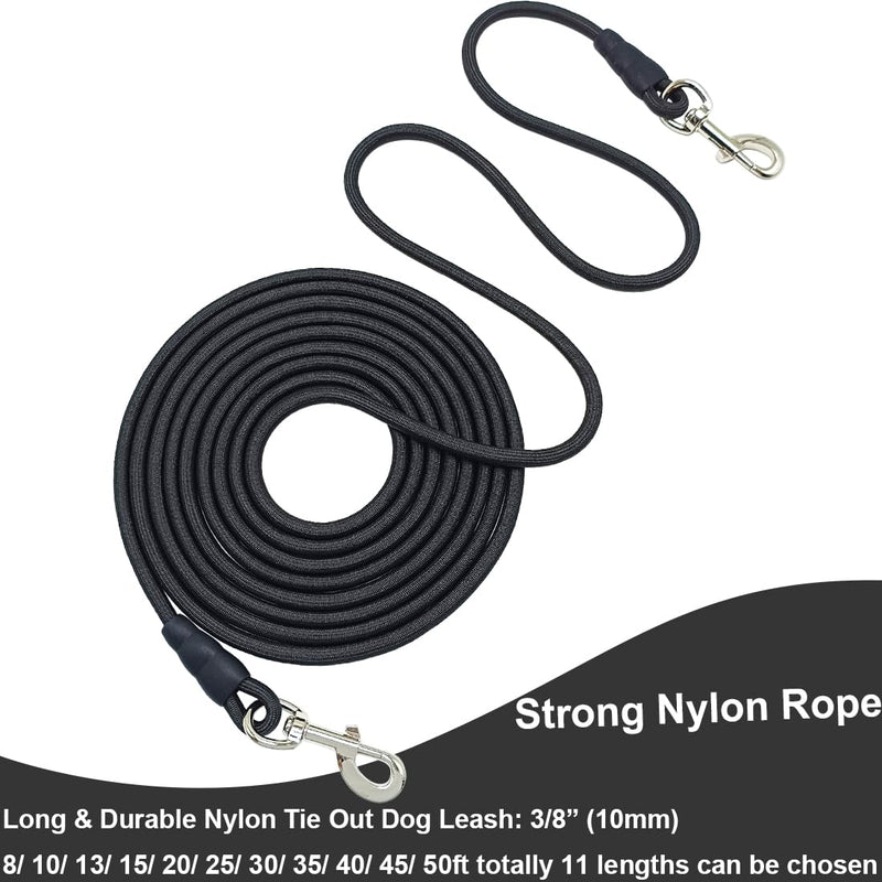 Tie Out Rope Dog Leash, 8-10-13-15-20-25-30-35-40-45-50FT Heavy Duty Nylon Check Cord for Medium Large Dogs Indoor/Outdoor Playing Camping Backyard (Black, 3/8" x 20ft) black - BeesActive Australia